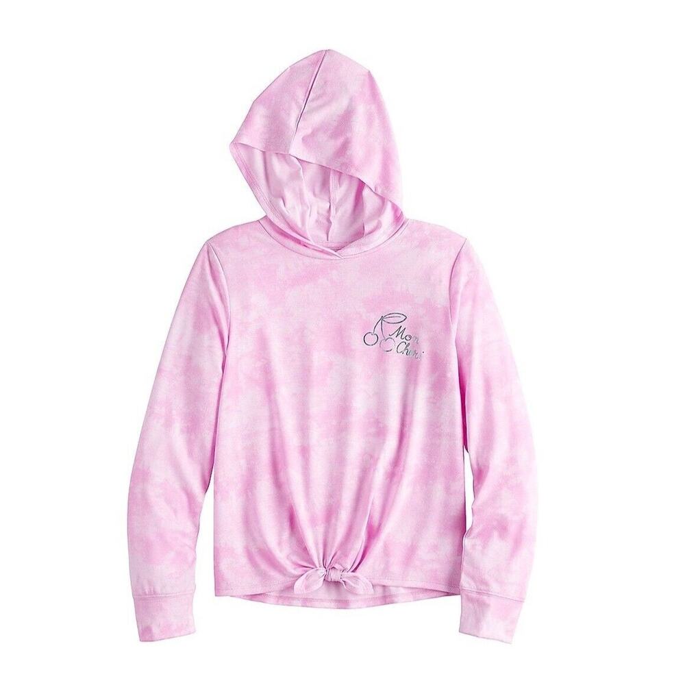 SO Long‎ Sleeve Graphic Tie Front Hooded Tee Pink Girls X-Small 6/6X New